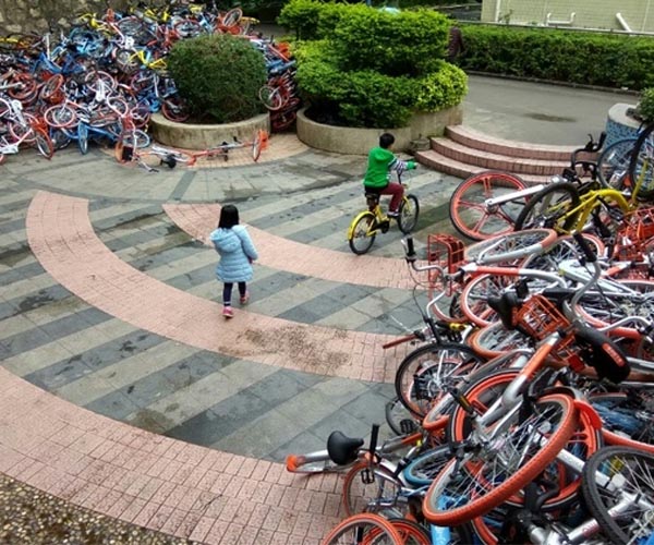 Graveyard of the bikes: China's failed share-cycle scheme from above