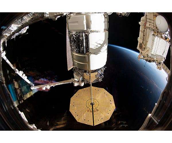 One Cygnus solar array deployed so far