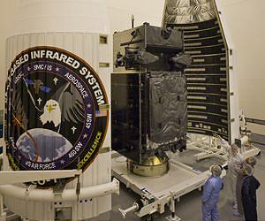 Missile Warning Satellite Encapsulated in Launch Vehicle Payload Fairing