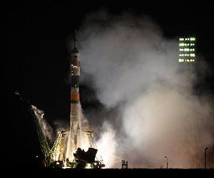 Russian rocket blasts off carrying three astronauts to ISS