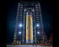 SLS liquid hydrogen tank test article loaded into test stand