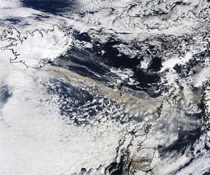 Mutliple Satellite Image Ash Plume Of Icelandic Volcano
