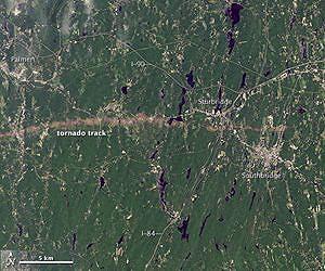 Landsat 5 Satellite Sees Tornado Track near Sturbridge, Massachusetts